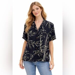 Caribbean Joe Vintage Tropical Button Front Shirt Bamboo Print